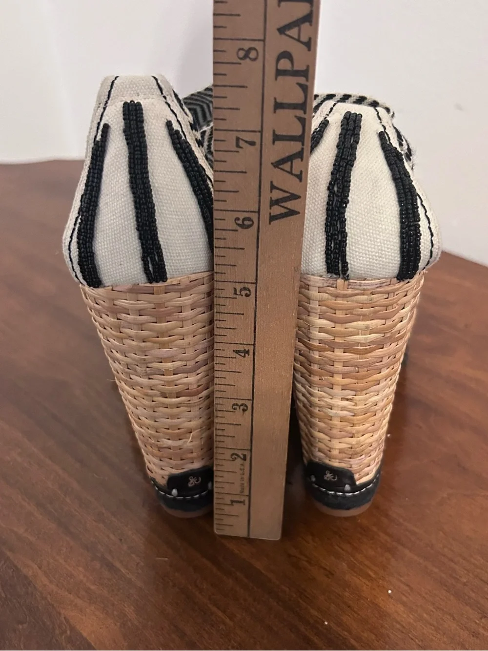 Sam Edelman Trey Black White Beaded Espadrille Wedge Platform Sandals size 8